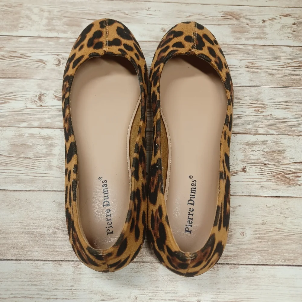 Pierre Dumas Leopard / Cheetah Print Flat Ballet Slipper Shoes Size 7 Tan Black
